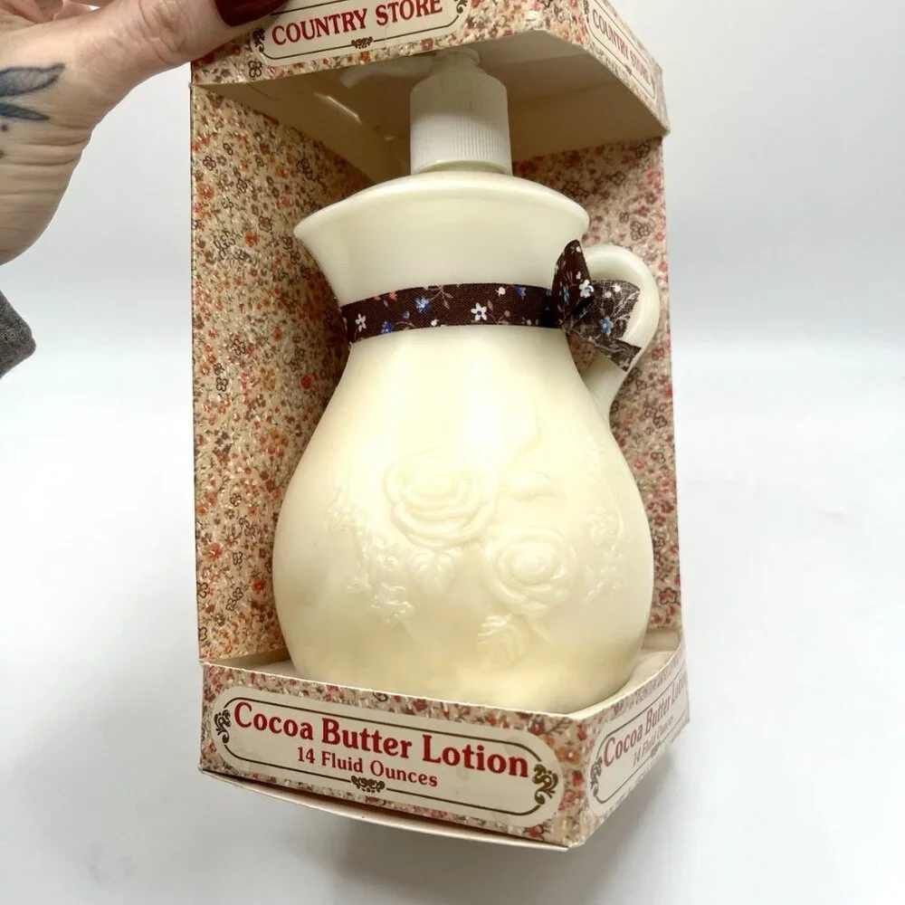 VTG 90s Country Store Cocoa Butter Lotion Pitcher Floral Bottle NEW Farm Shabby